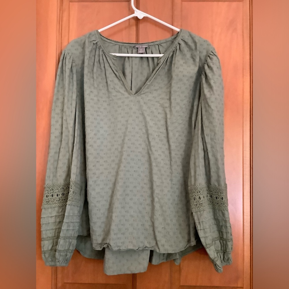 🐈Falls Creek Olive Green Blouse with Lace Sleeves